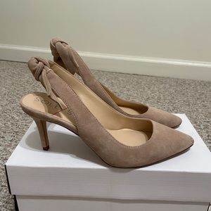 Sole Society Nude Suede Bow Slingback Heels